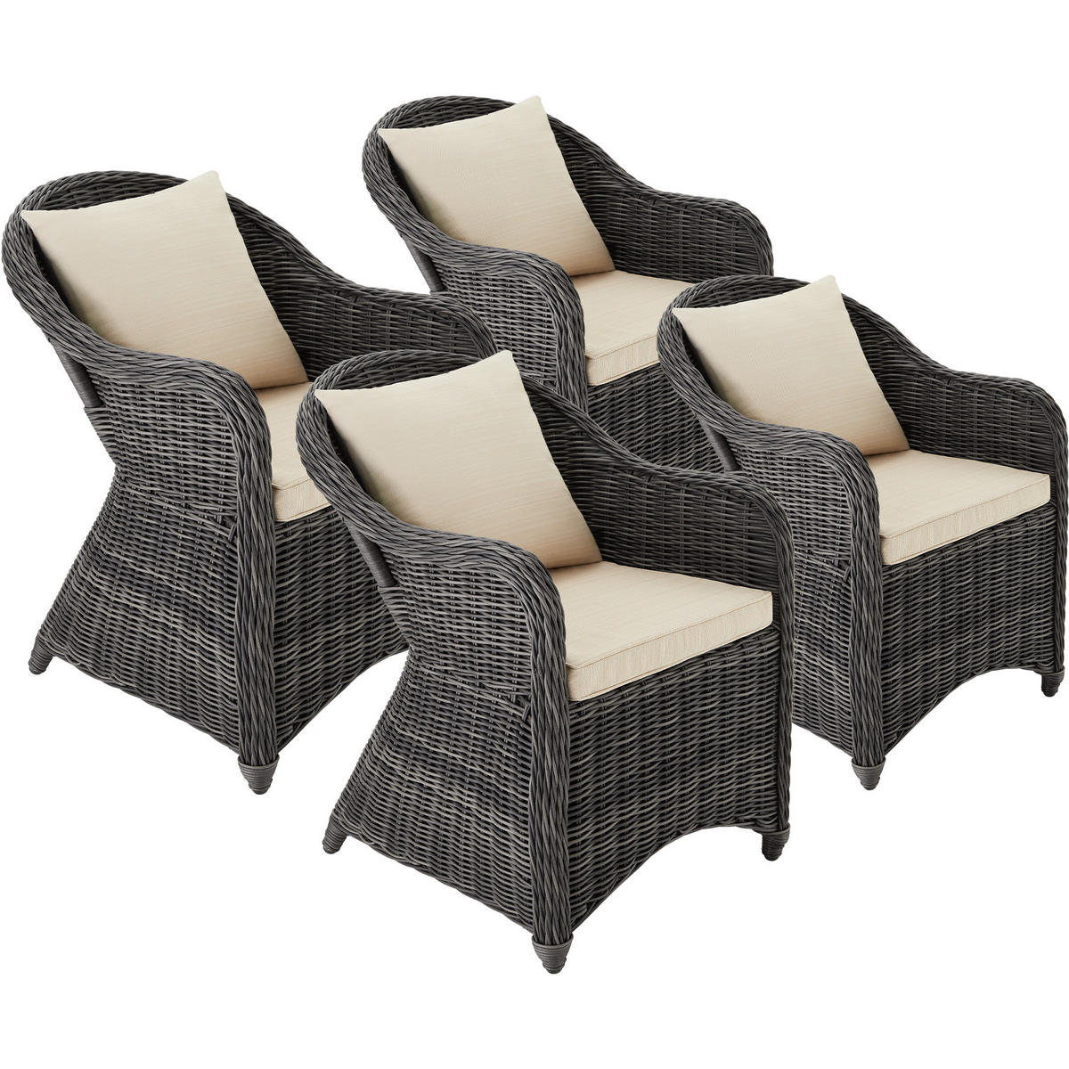 RATTANSESSEL 4er Set, 71 x 60 x 84 cm,grau - Grau, Kunststoff (60/84/71cm) - tectake