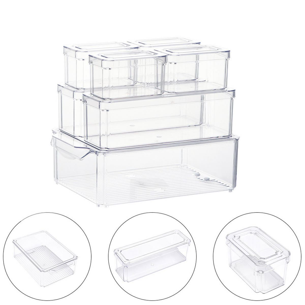 KÜHLSCHRANKBOXEN 7-TLG. mit Deckel Transparent PET - Transparent, Kunststoff (30/9.8/20cm) - Livingandhome