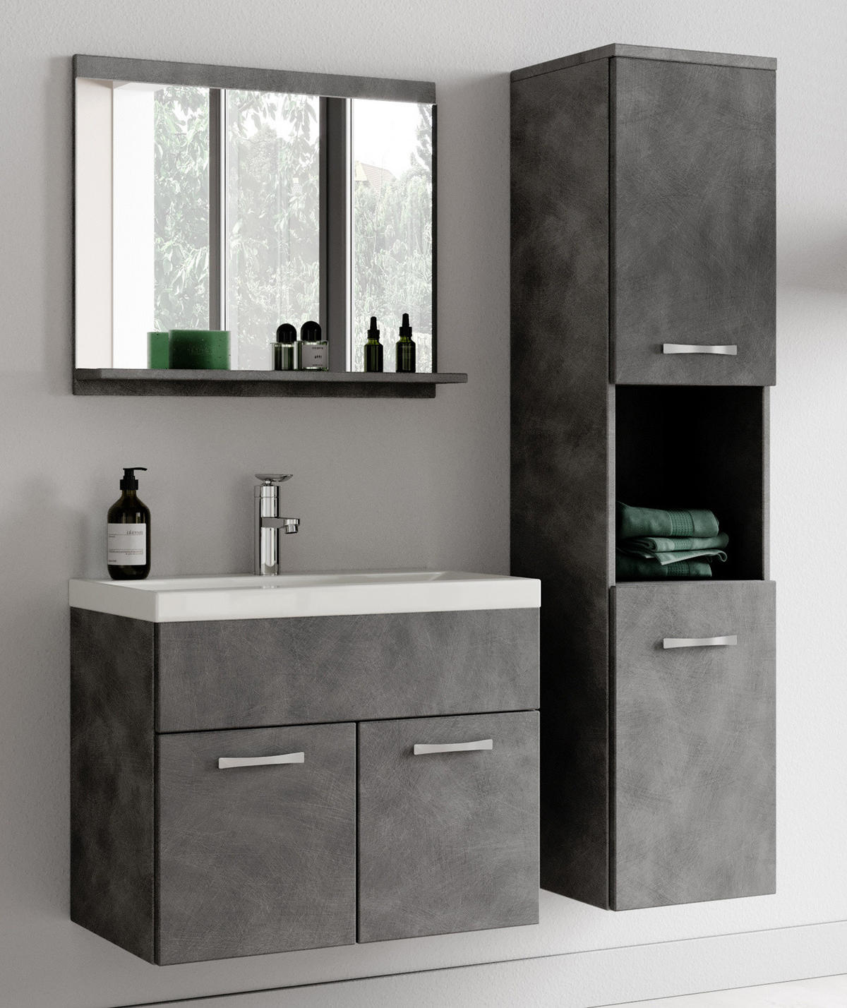 BADMÖBEL-SET Montreal 4 Teile Dunkel Grau - 60 x 35 x 51 cm - Grau, Holz (60/51/35cm) - Badplaats