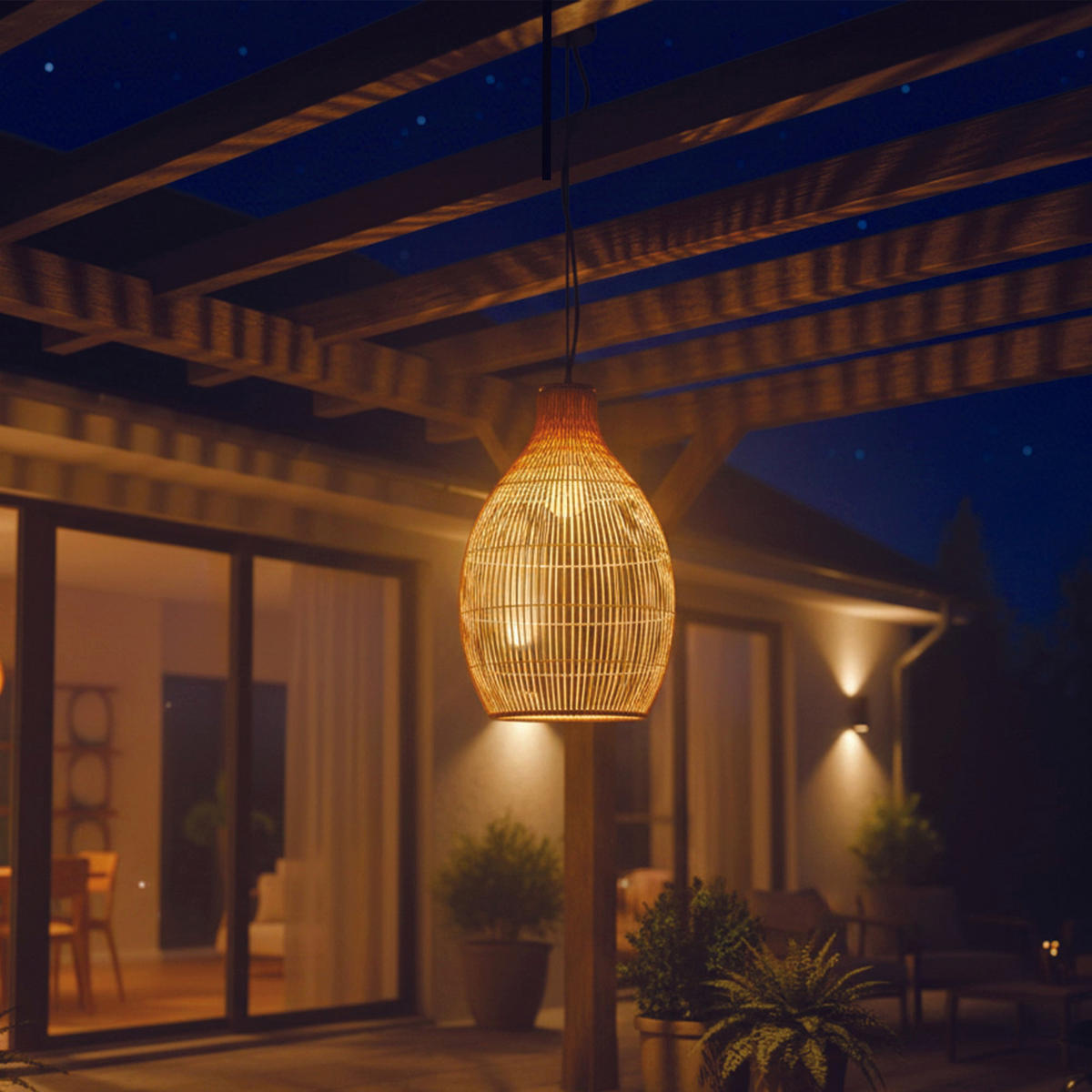 HOLIDAY Pendelleuchte, netzbetrieben, 42 cm hoch, 5 m lang - Beige, Kunststoff (30/30/42cm) - Lumisky