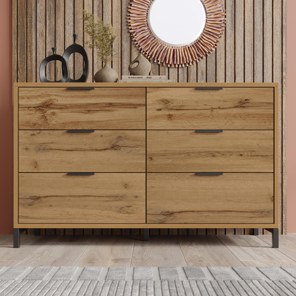 SIDEBOARD 120x40x76 cm Dunkle Eiche mit 6 Schubladen - Alteiche, Holzwerkstoff (120/76/40cm) - FLIEKS
