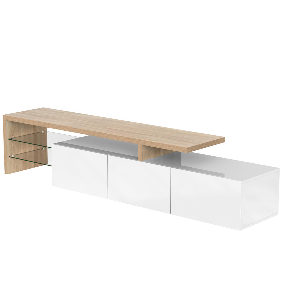 TV-ELEMENT Holzfarbe und Weiß 197.5/39/42 cm - Weiß, Glas/Holz (39/42/197.5cm) - Urban Meuble