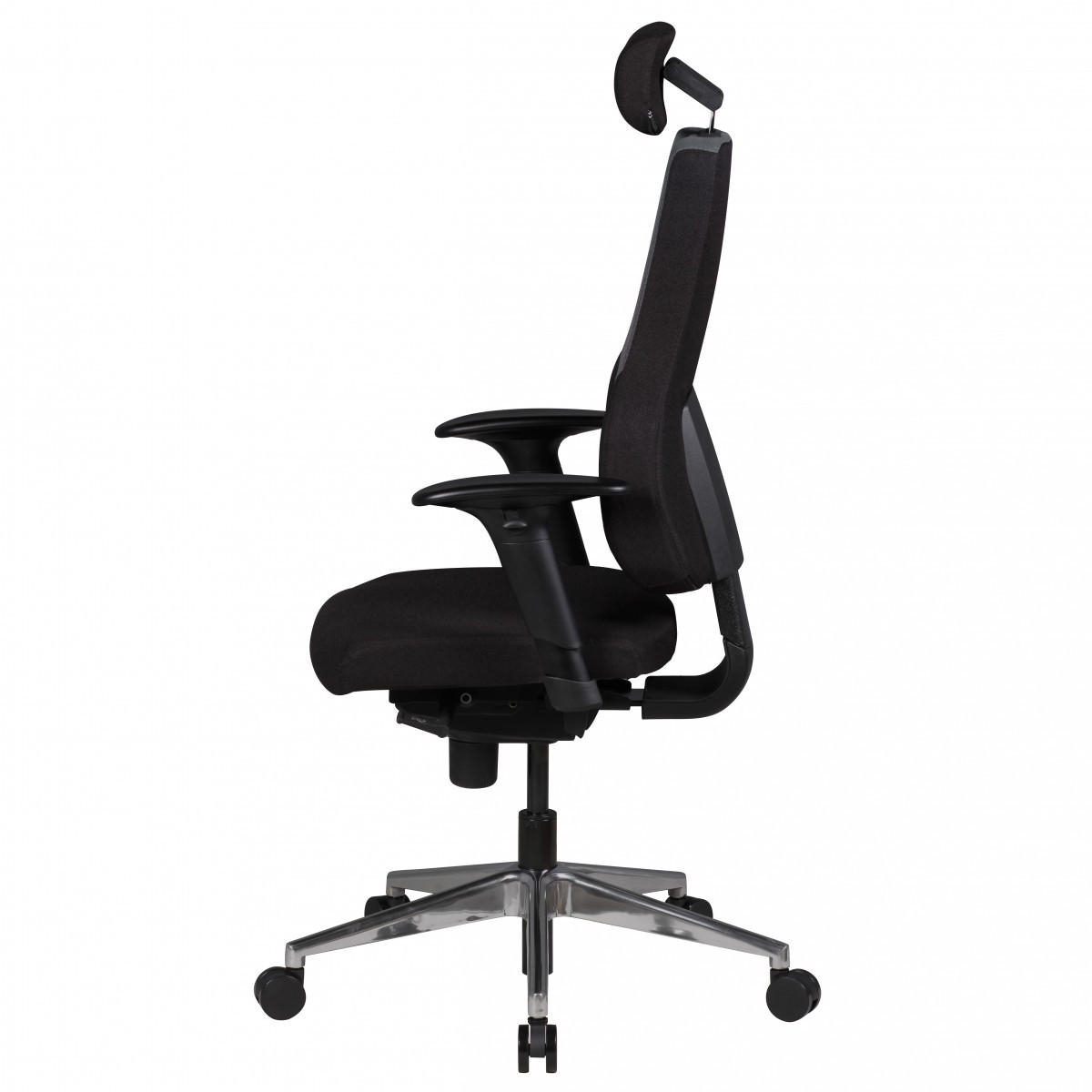 CHEFSESSEL Kunstleder mit 3-Punkt-Synchronmechanik, ergonomischer Rückenlehne, höhenverstellbarer Kopfstütze und Aluminium-Fußkreuz FABIO - Silberfarben/Schwarz, Textil (63/149/63cm) - KADIMA DESIGN
