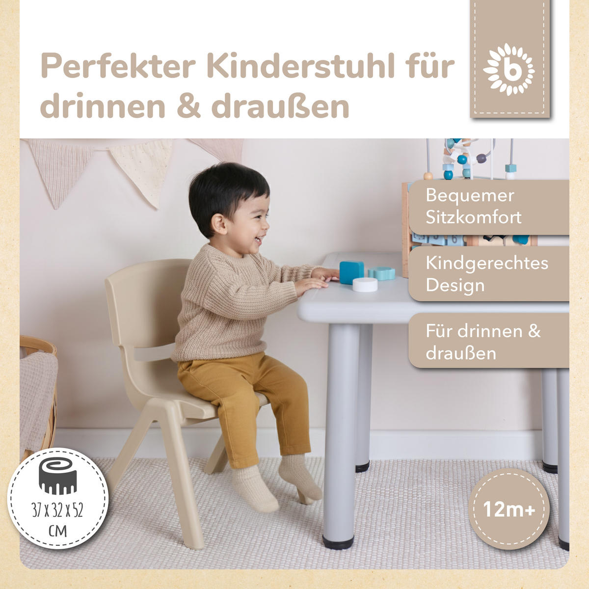 KINDERSTUHL ab 1 jahr bis 80 kg belastbar stapelbar drinnen draußen gartenstuhl kinder-stuhl kinderzimmer klapp - Gelb, Kunststoff (34/51.5/36cm) - Bieco Spielwaren