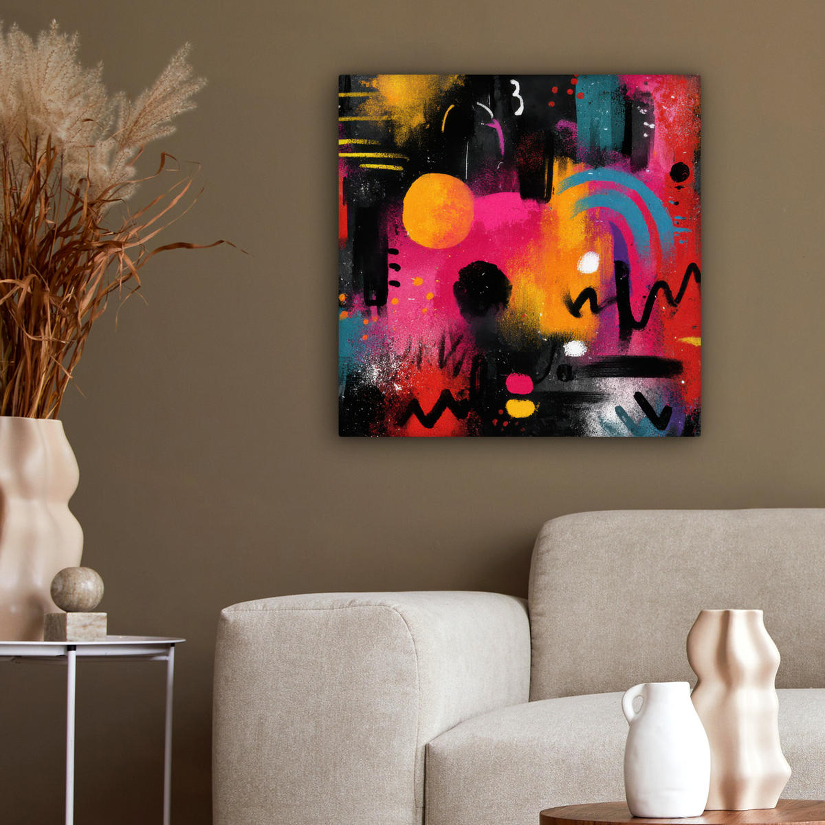 LEINWANDBILD Farbflächen - Formen - Bunt - Abstrakt Wandbild Wohnzimmer 50x50 cm - Pink, Textil (50/50cm) - MuchoWow