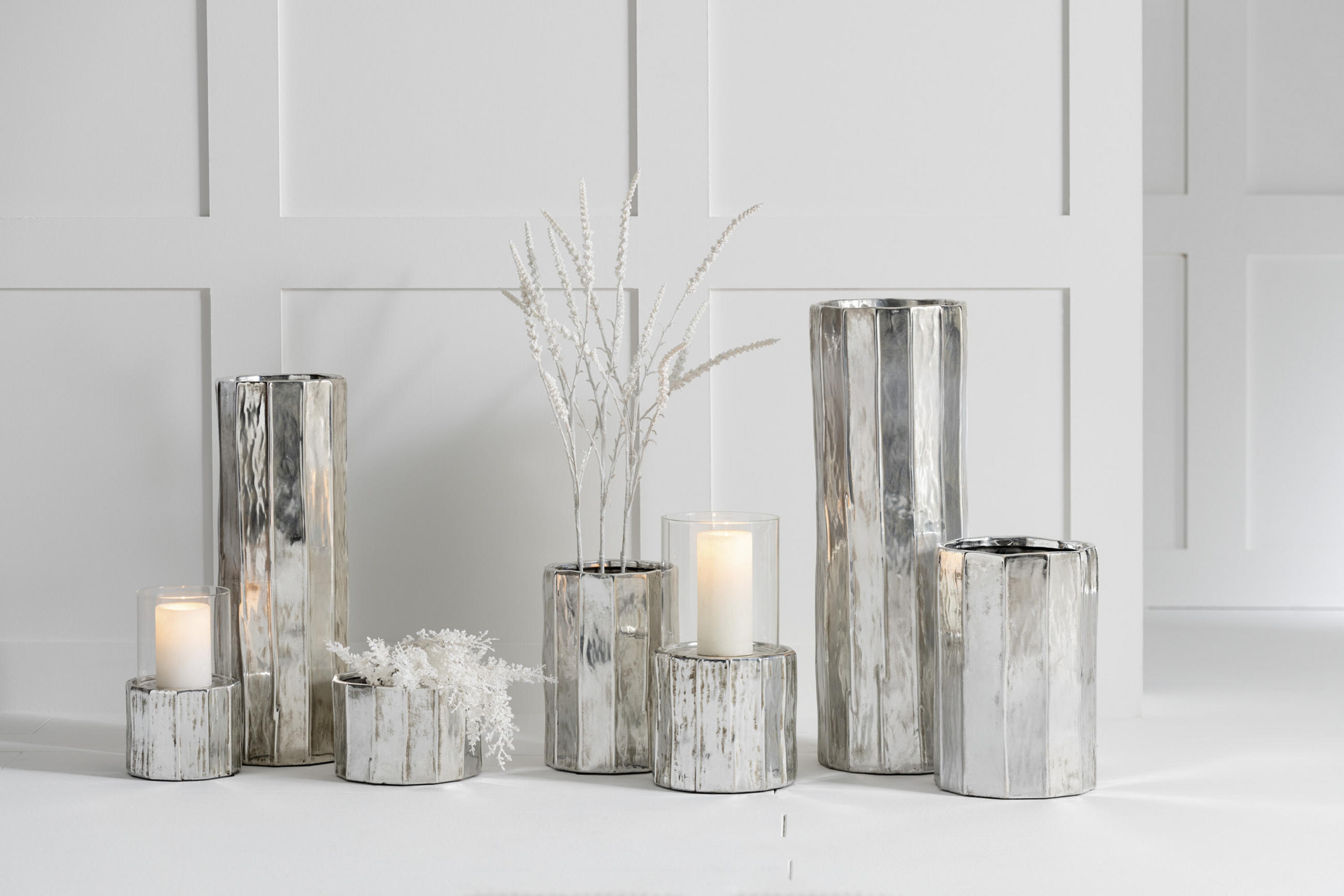 KERZENHALTER ARY - Töpferei - Silber - Silberfarben, Keramik (14/23cm) - J-Line