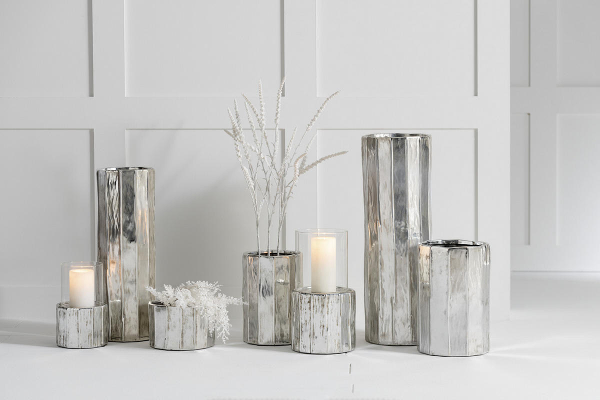 BLUMENTOPF ARY - Töpferei - Silber - L - Ø 20 cm - Silberfarben, Keramik (20/30cm) - J-Line