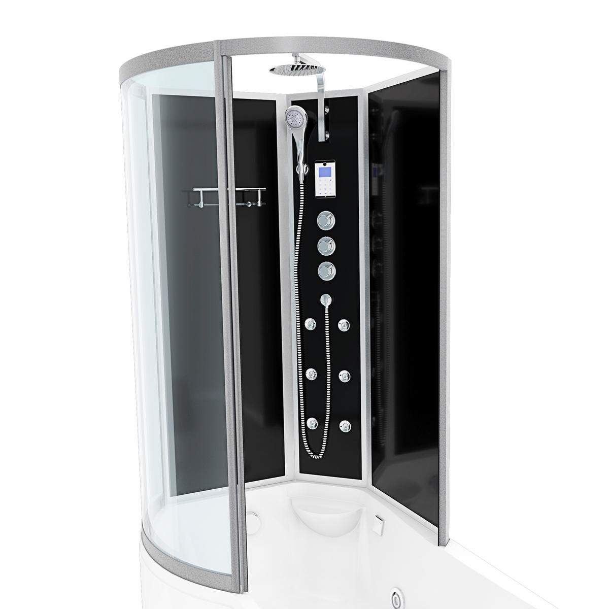 WHIRLPOOL Wanne Duschkabine sw K50-R33-WP-EC 100x1 - Schwarz, Glas/Kunststoff (170/225/98cm) - AcquaVapore by Sandra Jentho