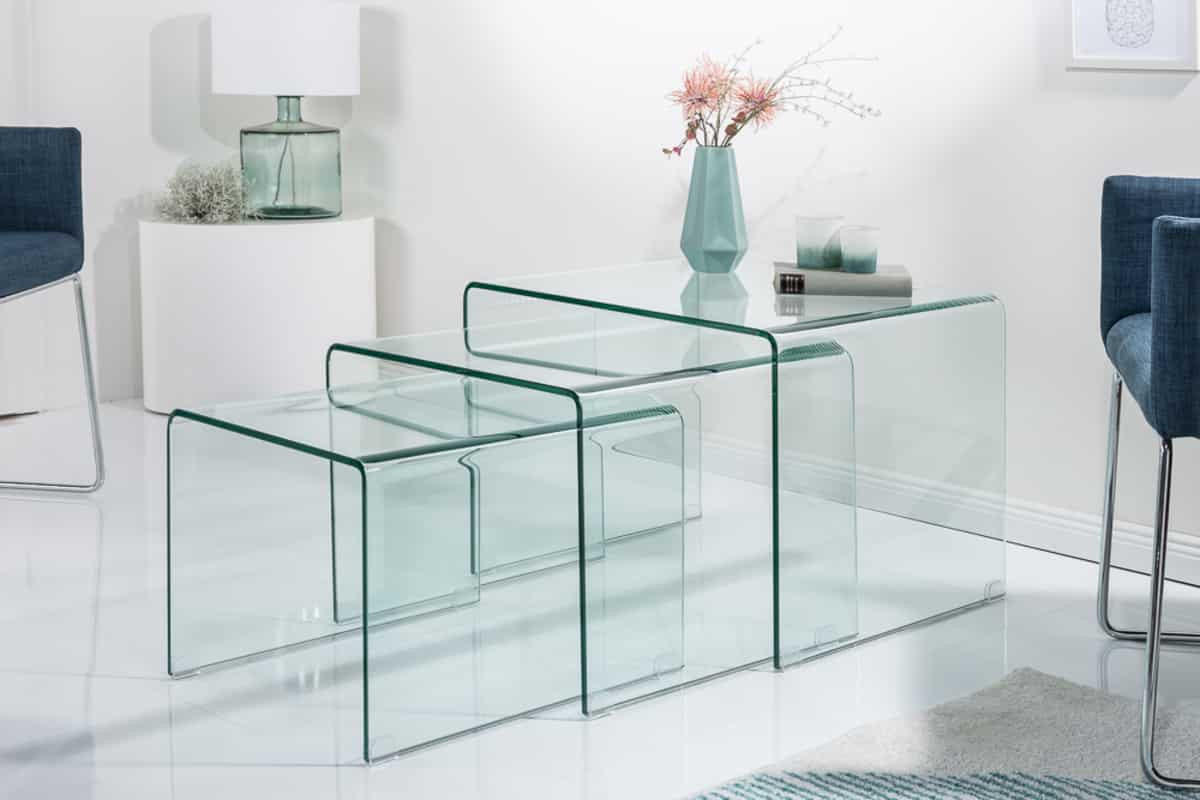 COUCHTISCH FANTOME Sicherheitsglas rechteckig Transparent 60cm 3er Set - Transparent/Braun, Glas (50/60/45cm) - riess-ambiente