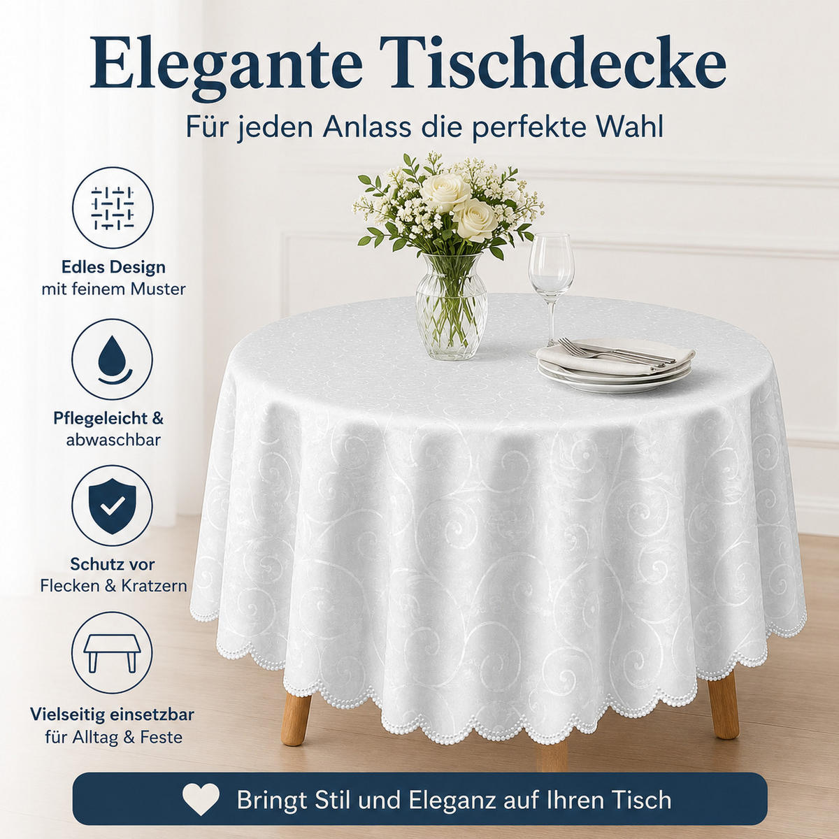 TISCHDECKE 160/400 cm oval Ornamente Weiß - Weiß, Textil (160/400cm) - TiborTex