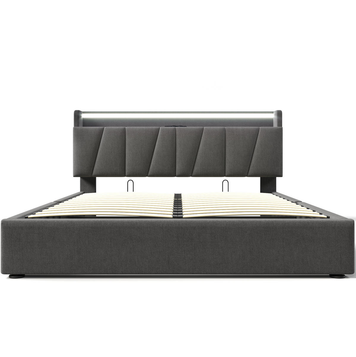 POLSTERBETT 140/200 cm grau mit Stauraum-Kopfteil und LED-Beleuchtung - Grau, Textil (140/200cm) - OKWISH
