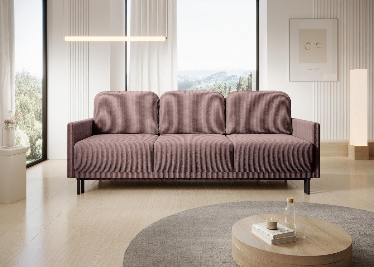 SCHLAFSOFA Hamiel Lila Cordbezug 212 cm - Flieder/Schwarz, Holz/Textil (212/87/97cm) - Selsey