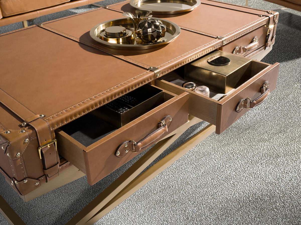COUCHTISCH Rechteckig Kamel Gold 144/78/47 - Braun, Leder (78/144/47cm) - ANGEL CERDA