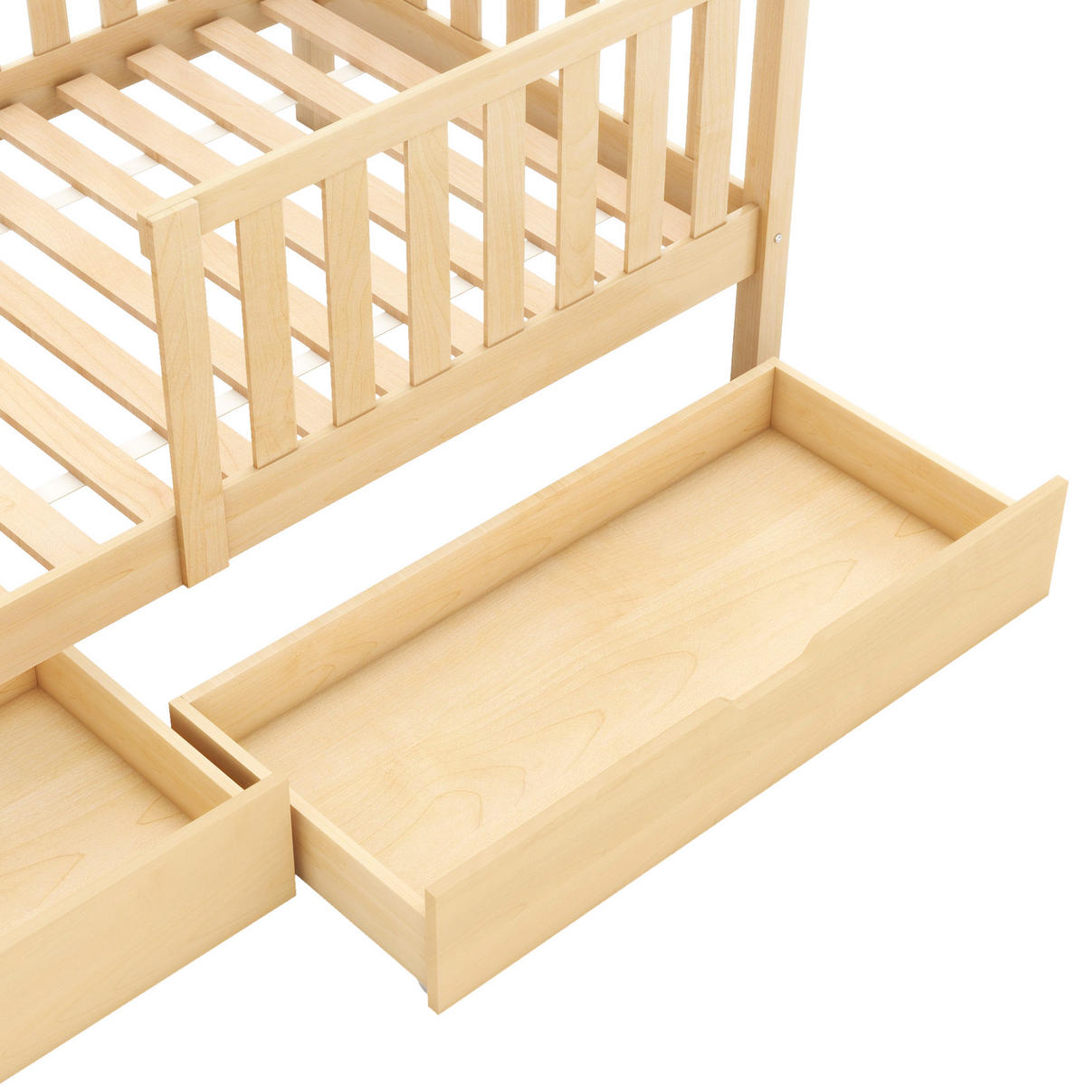 HAUSBETT 90/200 cm Natur mit Schubladen aus massivem Kiefernholz - Naturfarben, Holz (90/200cm) - OKWISH