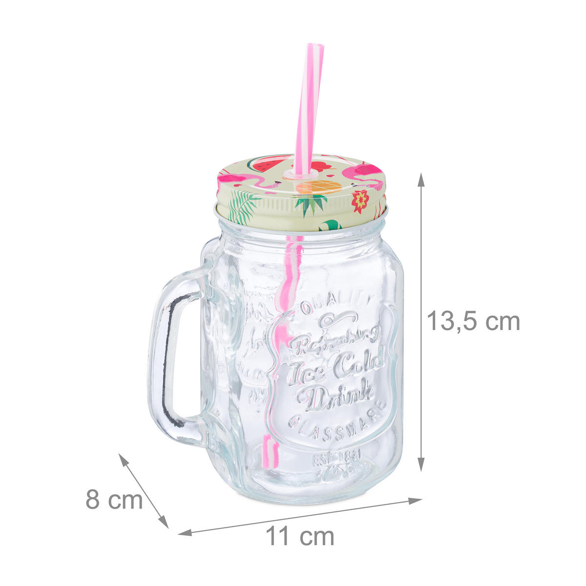 8XTRINKGLAS - Multicolor, Glas/Metall (0.5L) - Relaxdays