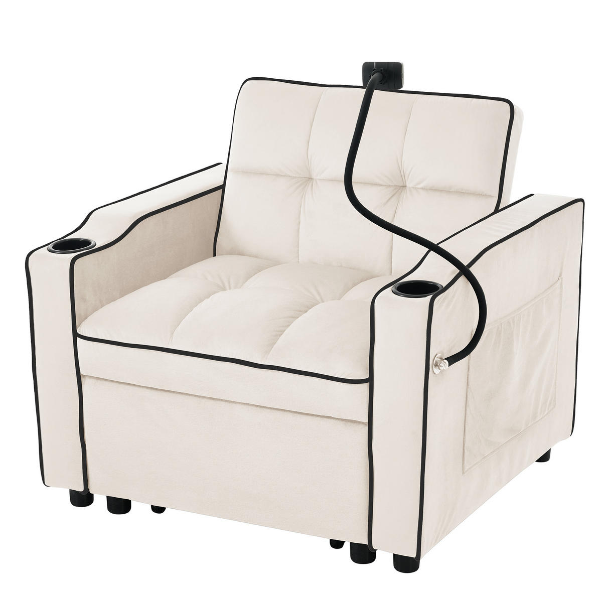 SCHLAFSESSEL Schlafsofa 3-in-1 Ausziehbares Einzel 83/167/76 cm Beige mit Getränkehaltern und Handyhalter - Beige, Kunststoff (83/76/167cm) - OKWISH