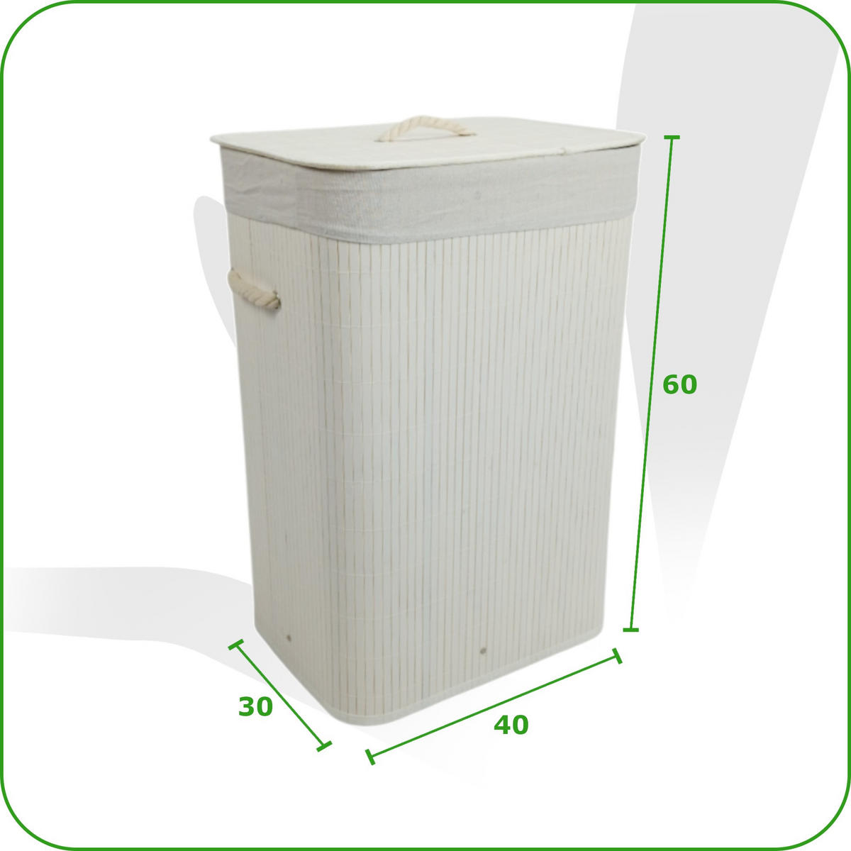 WÄSCHEKORB Bambus Weiß mit Deckel 60x40x30 cm - Weiß, Holz (40/60/30cm) - Begryf