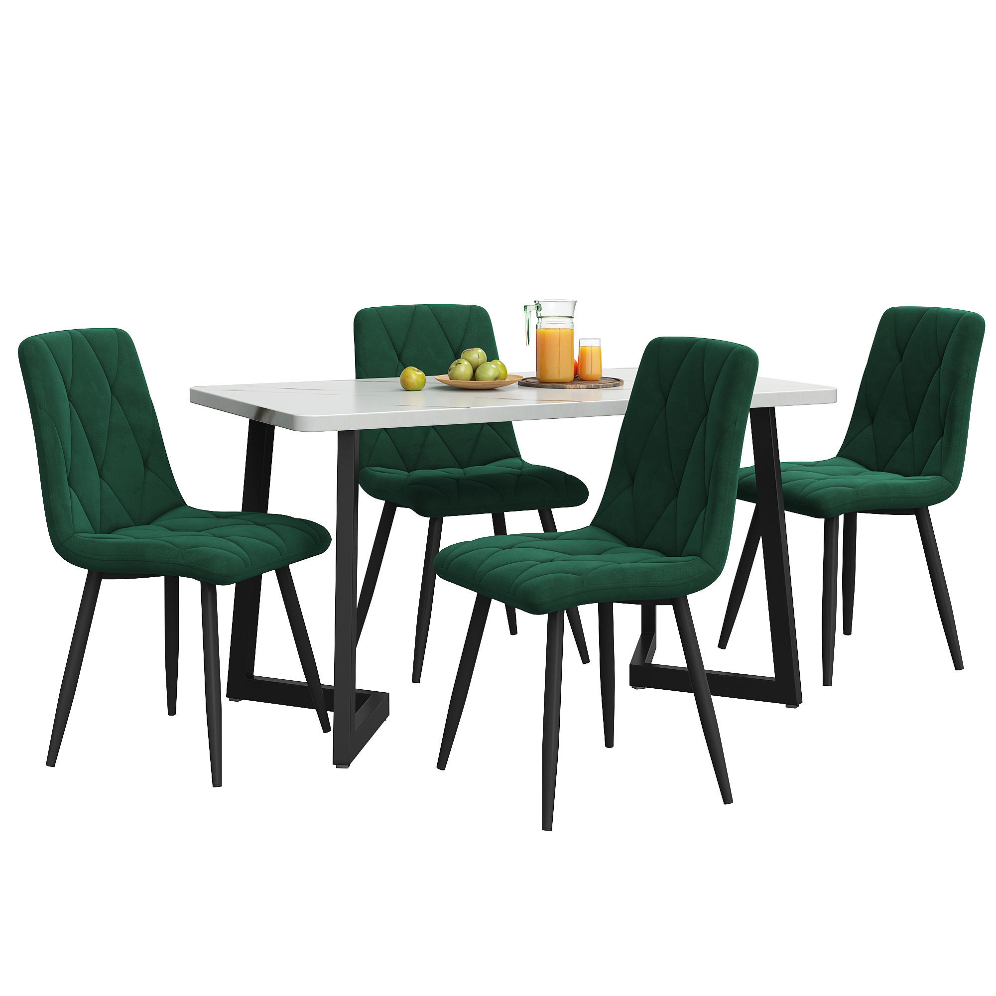 ESSTISCHSET 117x68 Cm Mit 4 Stühlen, Rechteckig, Dunkelgrün Twill, Schwarz - Grün, Holzwerkstoff (117/75/68cm) - FLIEKS