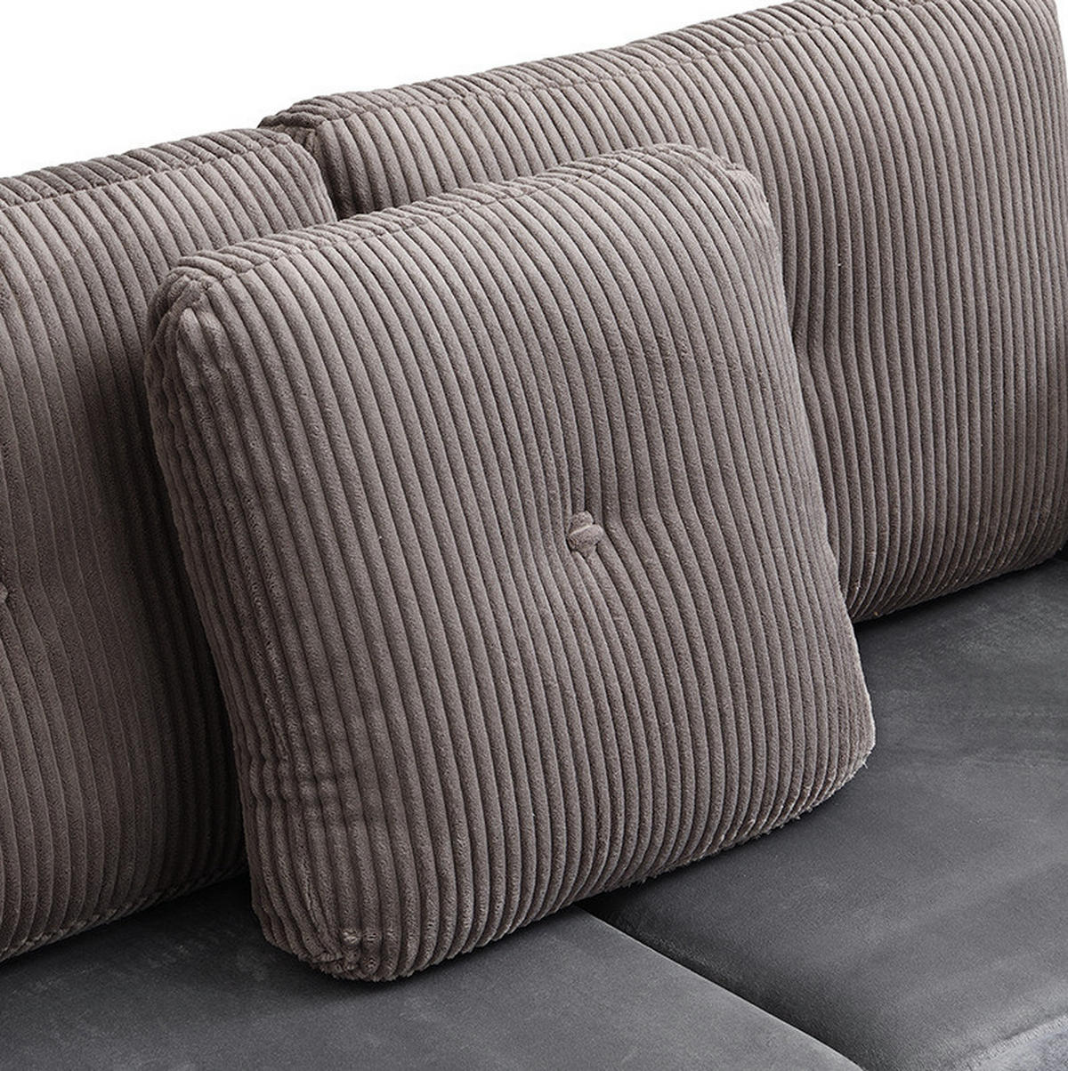 ECKSOFA aus Samt & Cord 261x132,5 cm in Antique Grey mit Stauraum - Grau, Textil (132.5/261cm) - Modfu