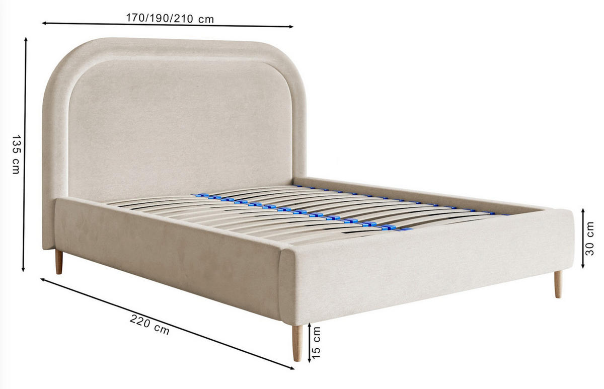 POLSTERBETT Loreo Taubengrau Samt wasserfest 160x200 cm - Beige/Grau, Holz/Textil (160/200cm) - Selsey