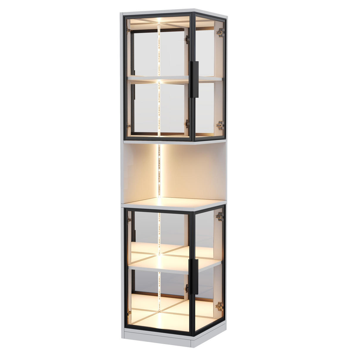 VITRINE aus Spanplatte 42x44x205cm in Weiß mit LED-Beleuchtung - Weiß, Holzwerkstoff (42/205/44cm) - Modfu