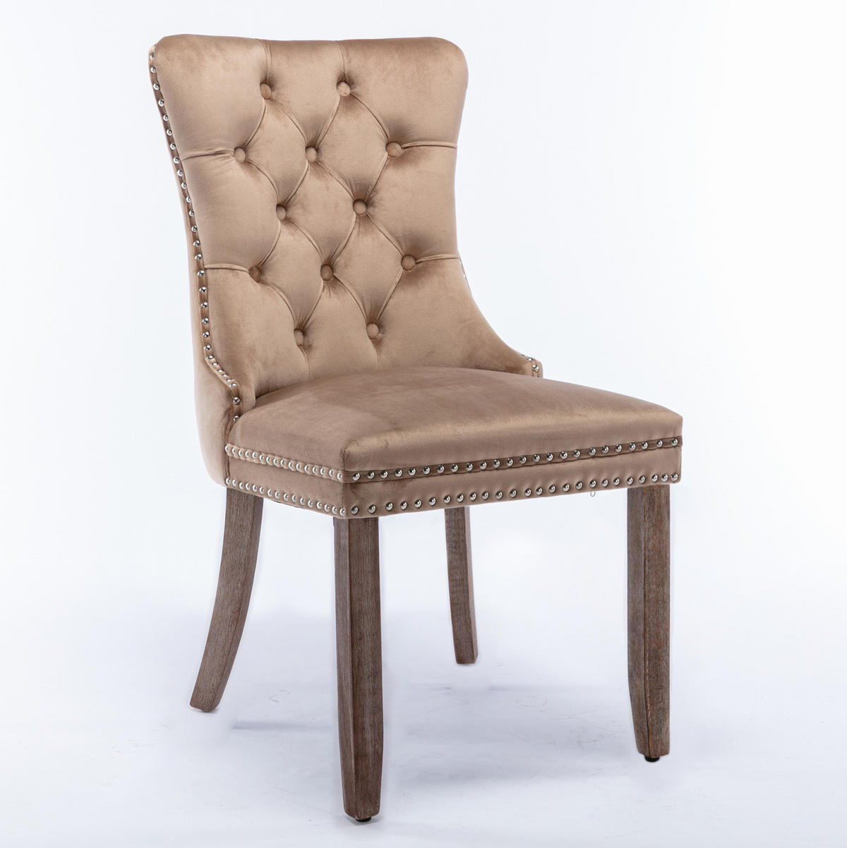 ESSZIMMERSTUHL Samt mit hoher Rückenlehne Massivholzgestell Khaki 2er-Set - Braun, Holz (50/95/65cm) - Meubliv