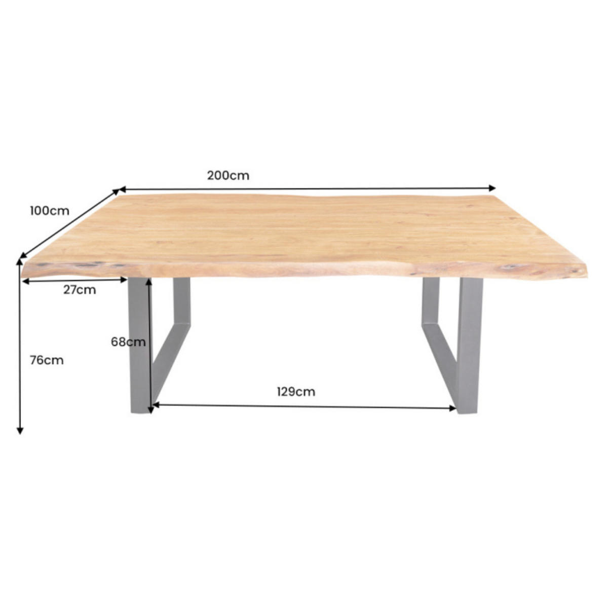 ESSTISCH MAMMUT Akazie 200cm - Schwarz/Braun, Holz/Metall (100/200/76cm) - riess-ambiente