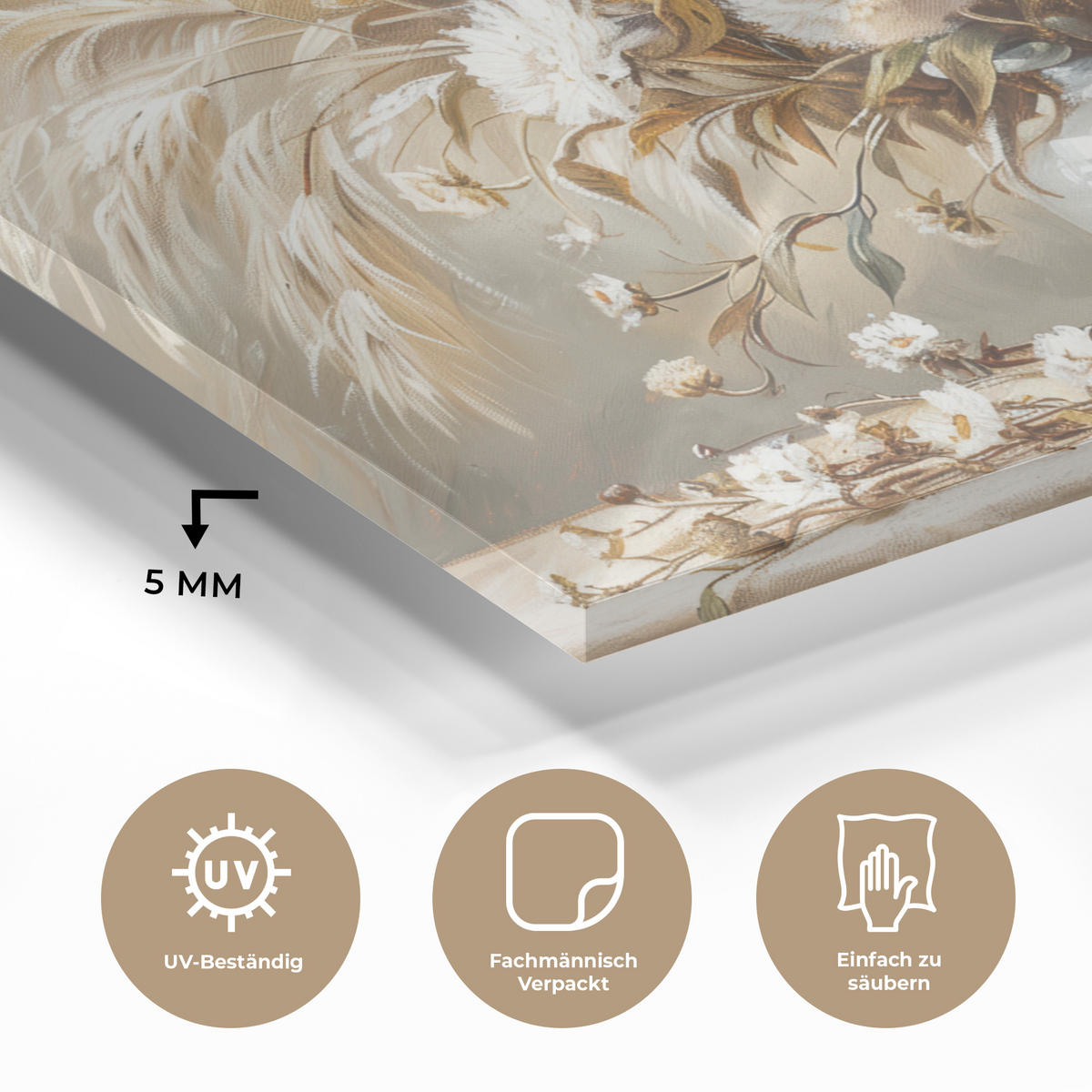 ACRYLGLASBILD Blumen - Vase - Stilleben - Beige 80x60 cm - Creme, Glas (80/60cm) - MuchoWow