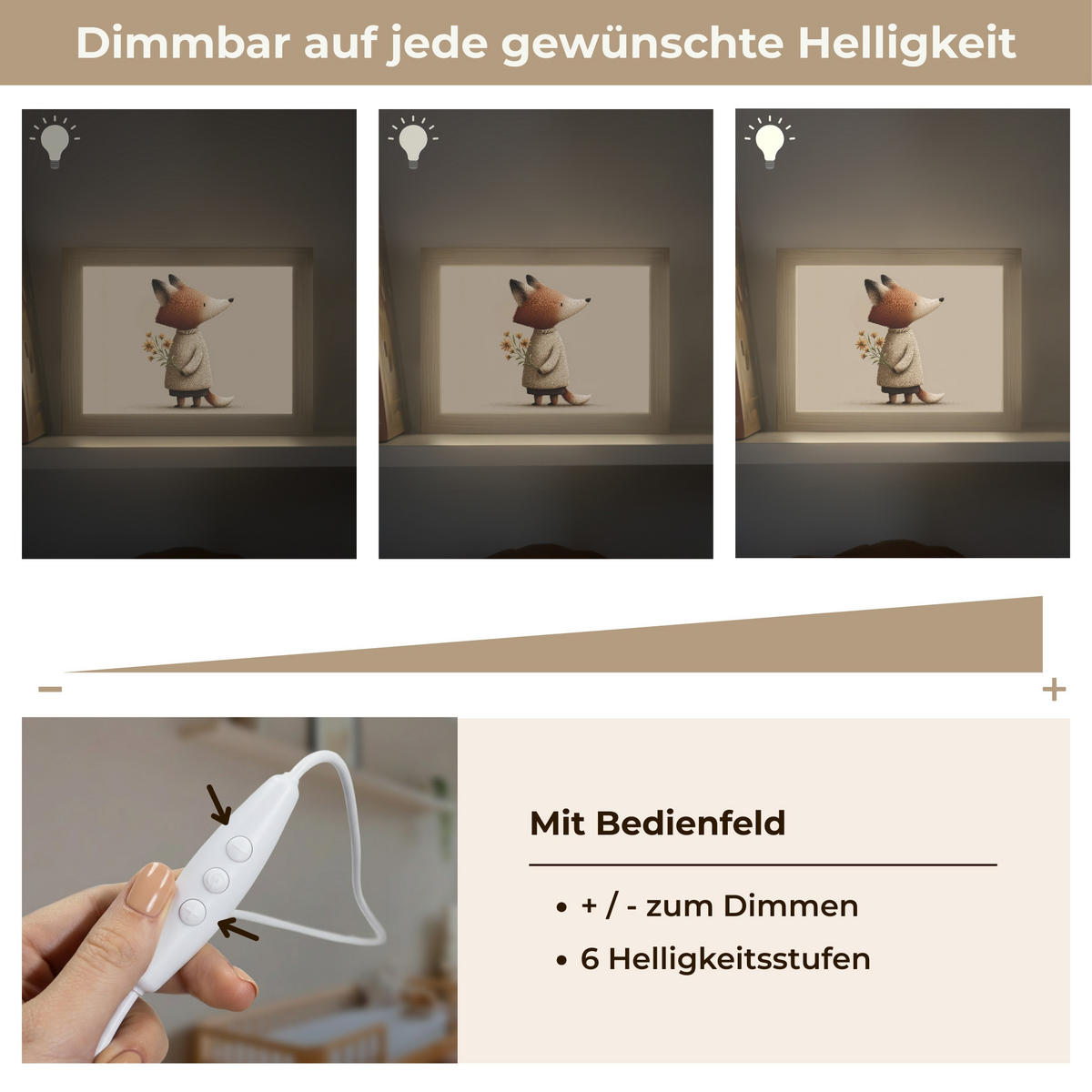 NACHTTISCHLAMPE Fuchs - Gelbe Blumen - Minimalistisch 20x15 cm - Taupe, Holzwerkstoff (8/20/15cm)