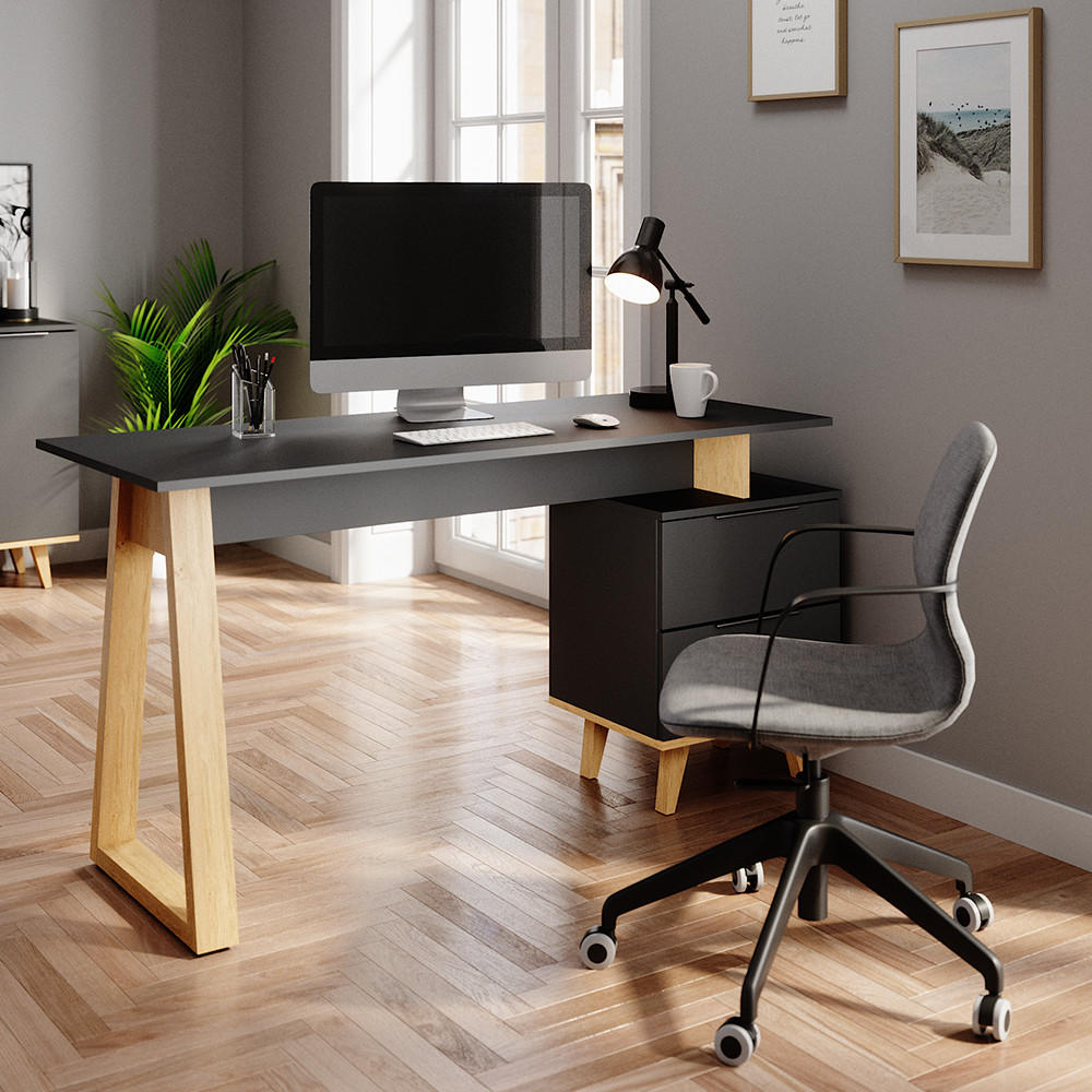 SCHREIBTISCH Nautica Anthrazit 138 x 60 cm mit Schubladen, L - Anthrazit/Buchefarben, Holzwerkstoff (60/138/77cm) - Vicco