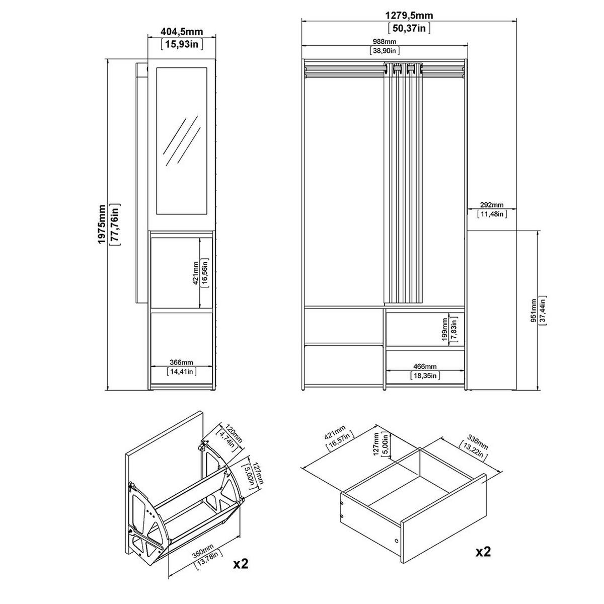 KLEIDERSCHRANK Kimmy Walnussfarben 128/41/198 cm - Walnussfarben/Weiß, Holzwerkstoff (128/198/41cm) - ebuy24