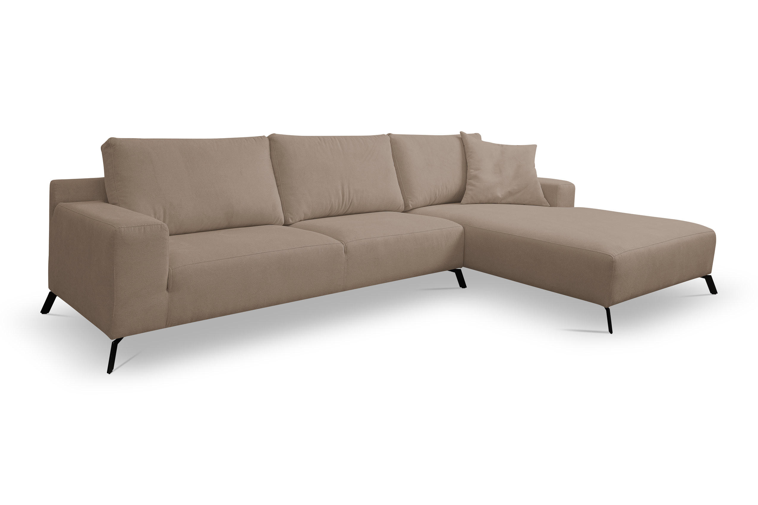 ECKSOFA Aspen in L-Form, Coach Farbe: Braun, Velourstoff, Ottomane Rechts - Braun, Textil (312/187cm) - VENASI MÖBEL