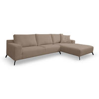 ECKSOFA Aspen in L-Form, Coach Farbe: Braun, Velourstoff, Ottomane Rechts - Braun, Textil (312/187cm) - VENASI MÖBEL