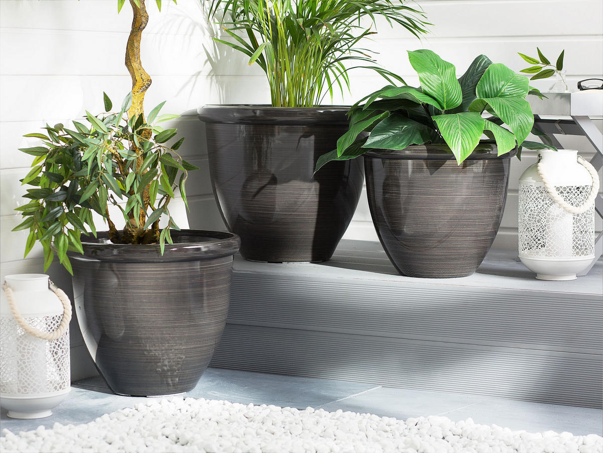 BLUMENTOPF 2er-Set dunkelbraun rund 44/44/38 cm Tesalia - Braun, Kunststoff (38cm) - Beliani