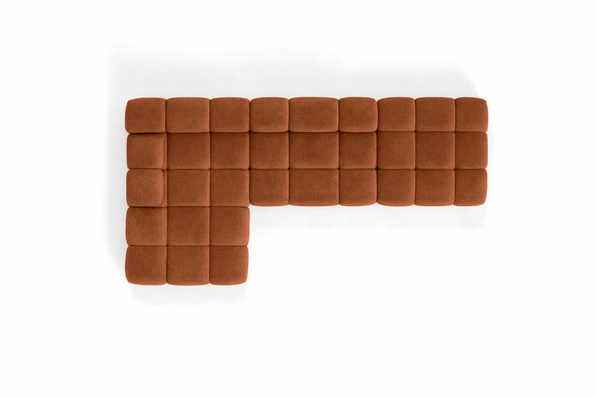 ECKSOFA L-Form Modular Mit Hocker, Veloursstoff Salvador, Braun, Links, Selia - Braun, Holz (285/160cm) - Kaiser Möbel