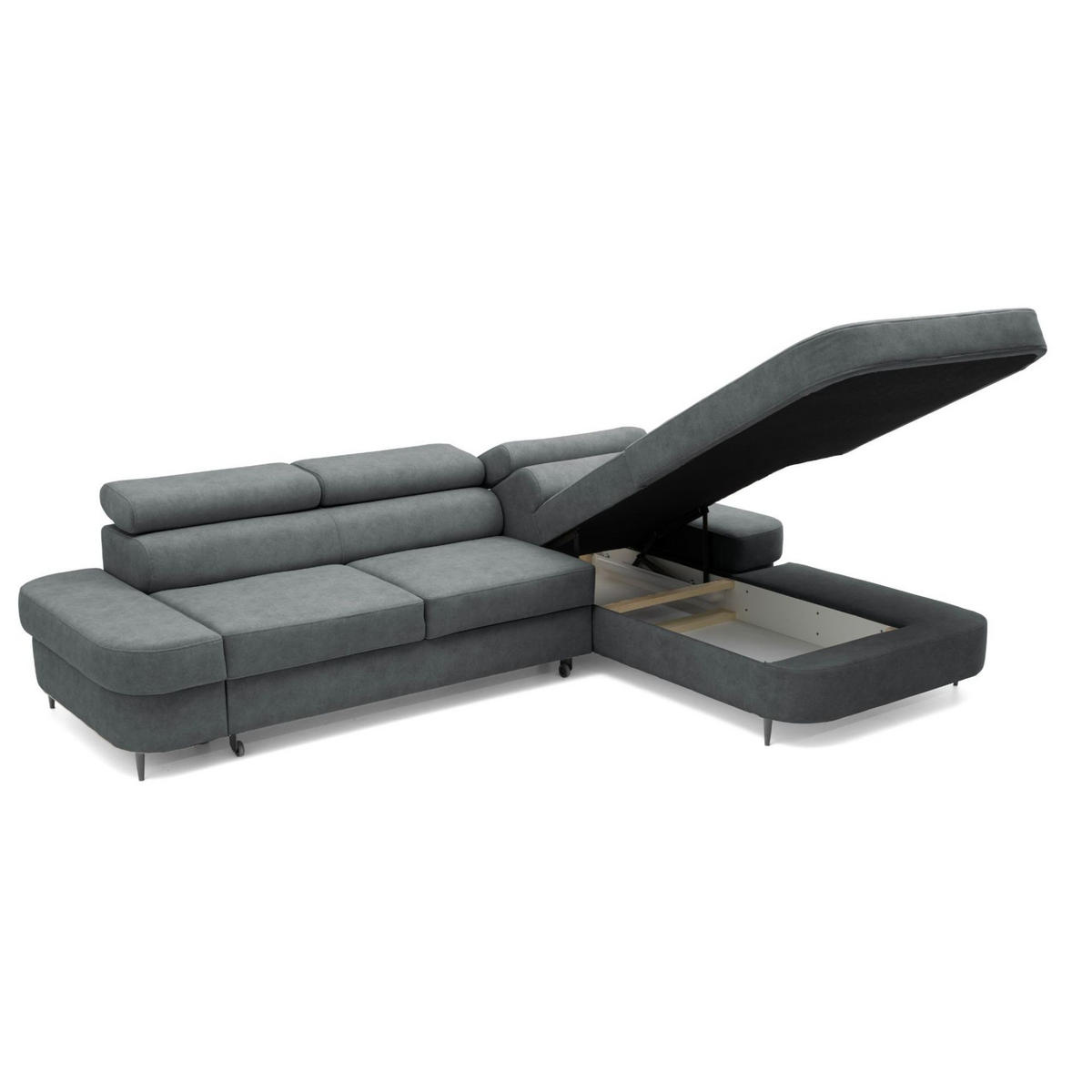 ECKSOFA JAZZ L Rechts mit Schlaffunktion 127x216 Velours Grau - Schwarz/Grau, Holz/Textil (237/285cm) - Muffo