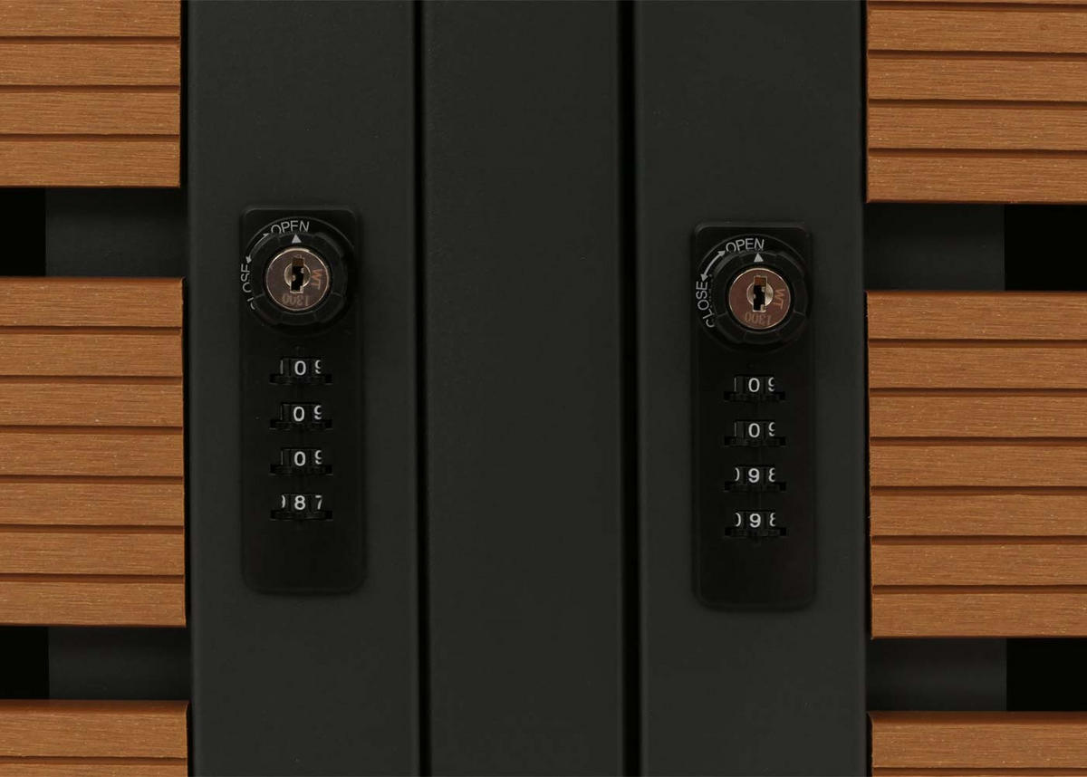 MÜLLTONNENBOX 4er HxBxT 119x264x84cm Teak-Optik WPC Metall 130kg - Teakfarben, Metall (264/119/84cm) - PROREGAL