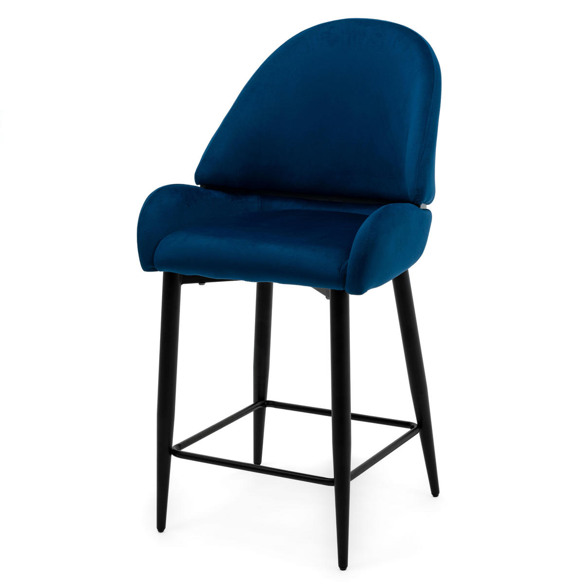 BARHOCKER BERGAMO gepolsterter mit Steppung - dunkelblau - Samt Velour - Blau/Schwarz, Textil/Metall (56/106/61cm) - NEW HOME