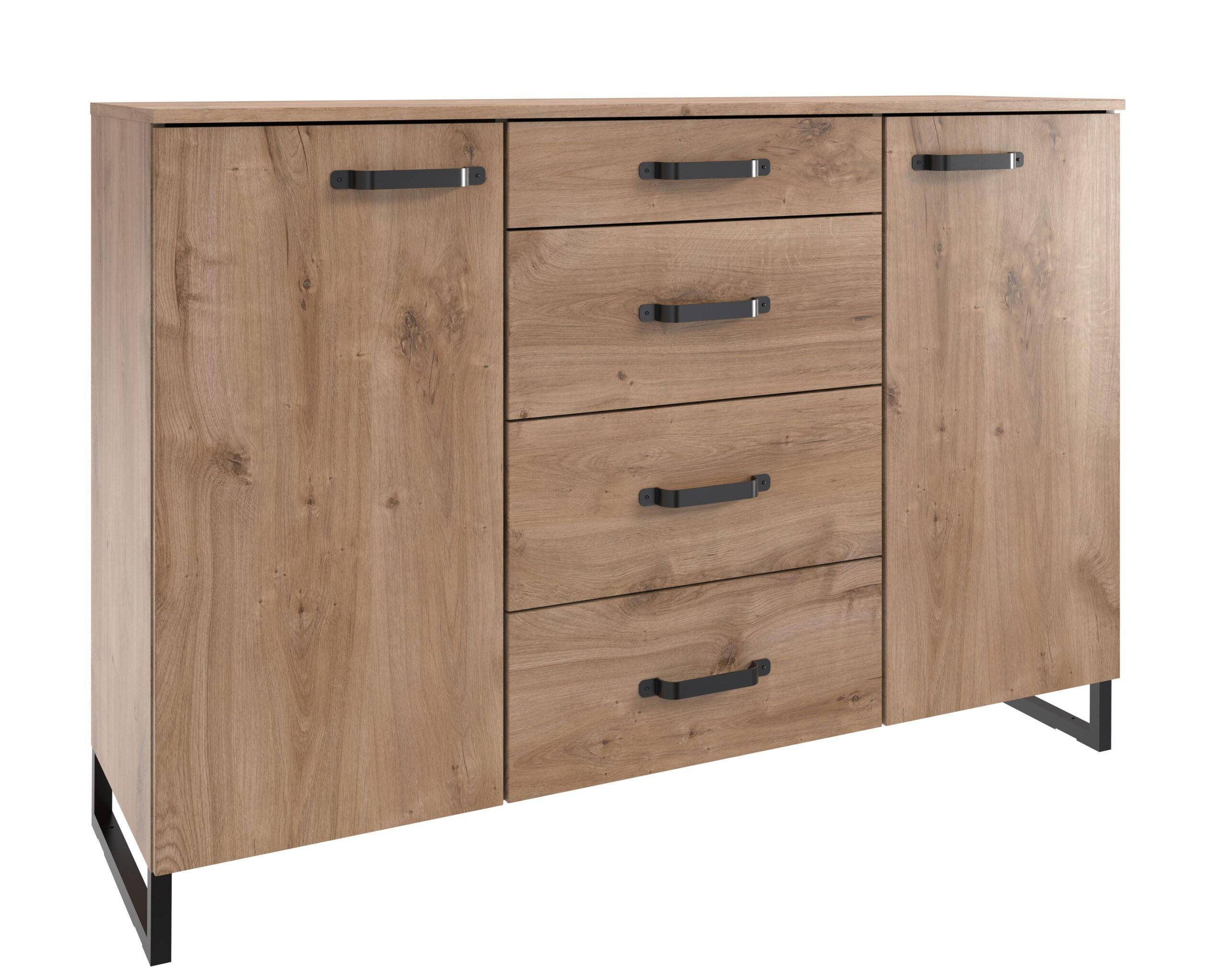 KOMMODE Detroit in Plankeneiche & Raw Steel Grau ca. 135 x 92 x 41 cm (BxHxT) – Stil trifft auf Funktion - Braun, Holzwerkstoff (80/200/120cm)