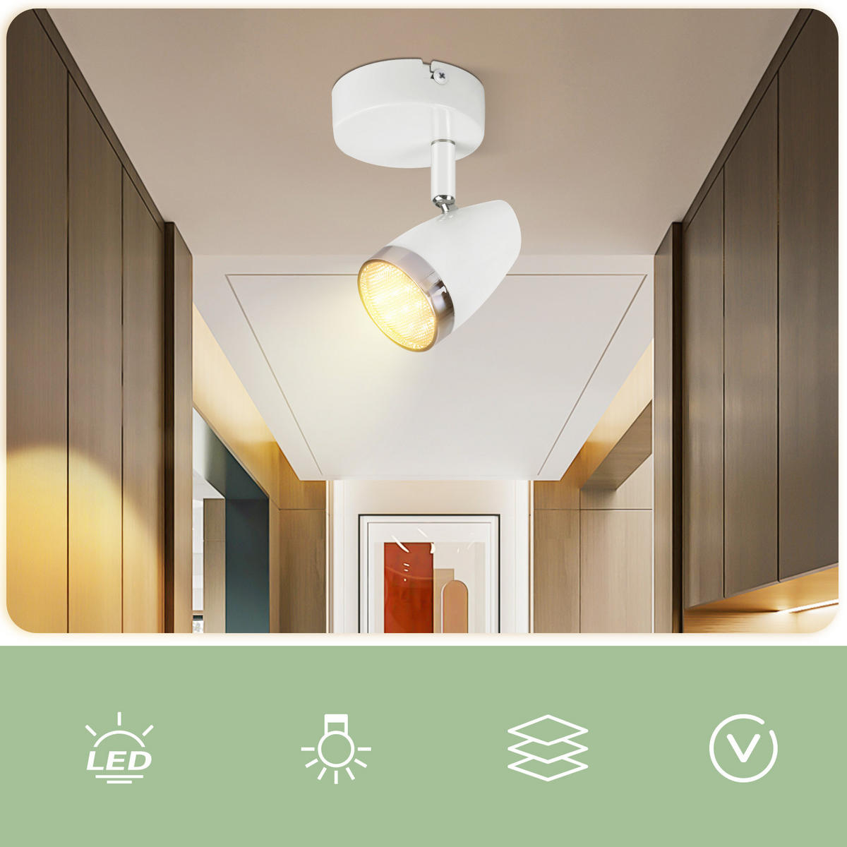 DECKENSTRAHLER Glanzar 13.5/5.6/8 cm - Weiß, Kunststoff (8/13.5/5.6cm) - ZMH