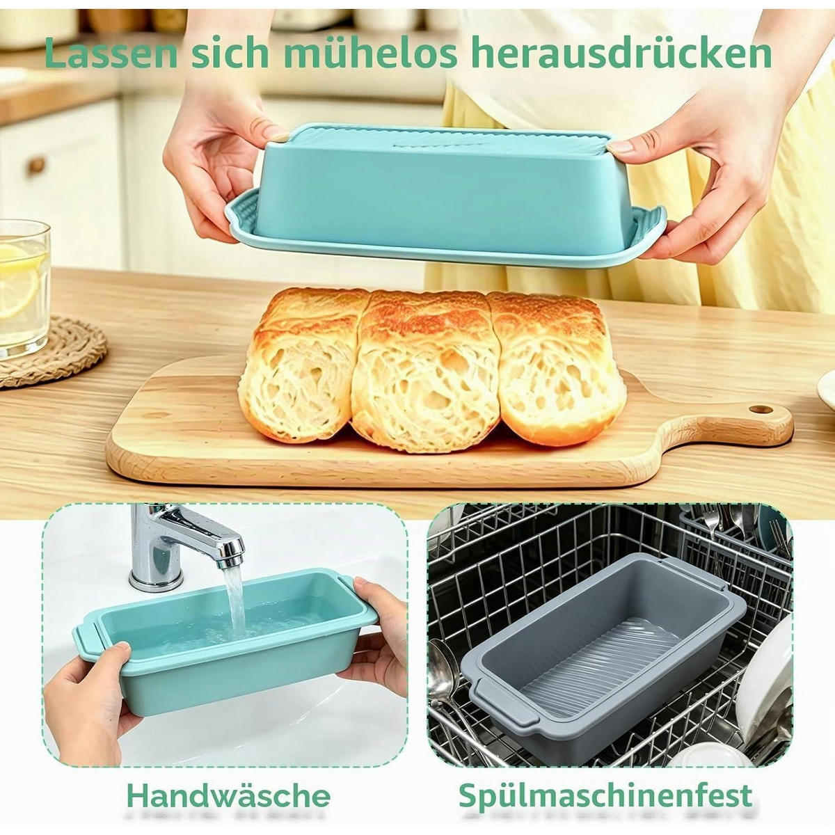 BROTBACKFORM 2er Set Silikon 28 x 12 x 6,5 cm Mikrowellengeeignet - Multicolor, Kunststoff (12/6.5/28cm)