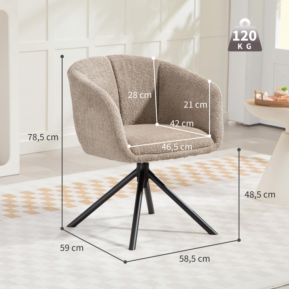 SESSEL Loungesessel mit Armlehne, 360° Drehfunktion, Leinenoptik, Hellbraun - Braun, Textil (58.5/78.5/59cm) - HOMCOM