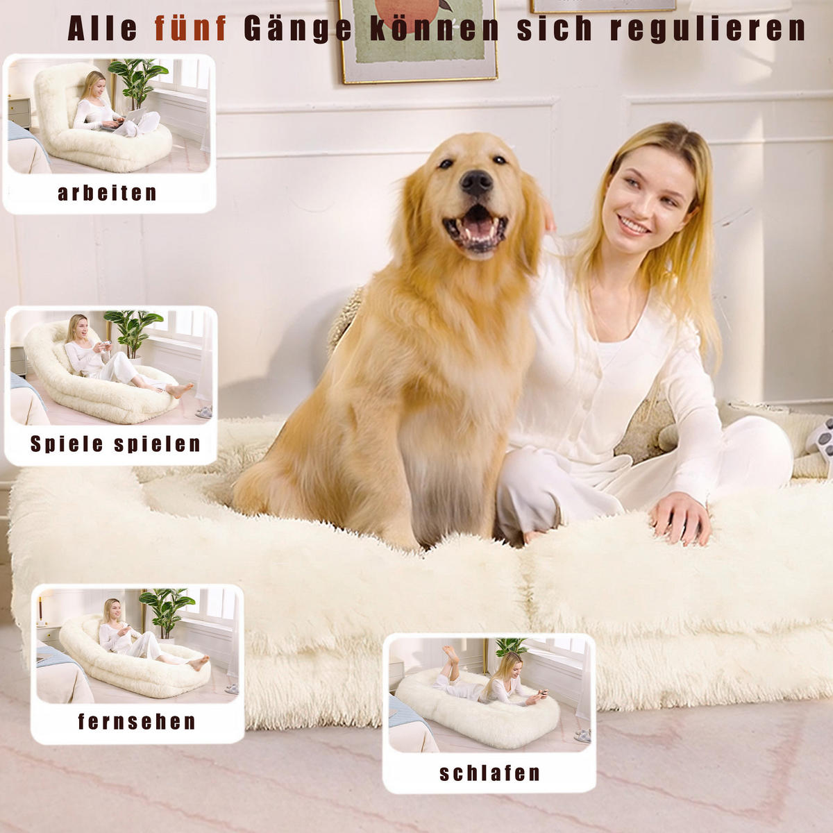 SITZSACK Plüsch Beige mit verstellbarer Rückenlehne - Beige, Holzwerkstoff/Textil (89/42/175cm) - WISHDOR