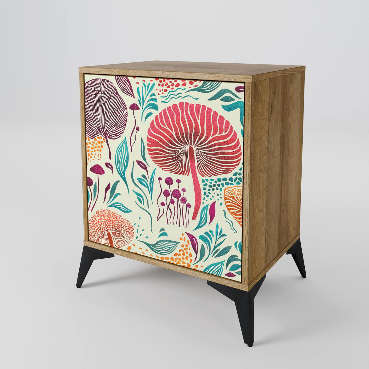 SIDEBOARD FUNGUS FANTASY, Eichefarben, 57,5x42x72,5 cm, Schwarze Metallfüße - Eichefarben/Multicolor, Holzwerkstoff/Metall (57.5/72.5/42cm) - SpaceRebels