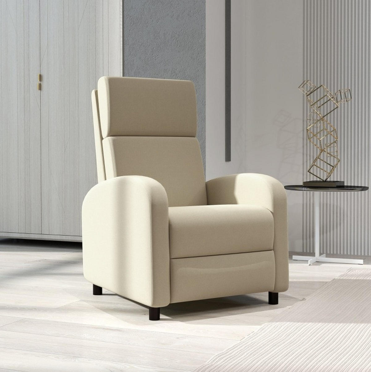 RELAXSESSEL Leinenoptik mit Neigungsverstellung, Fußstütze 64/86/102 cm Cremeweiß - Creme, Textil (64/102/86cm) - Redom