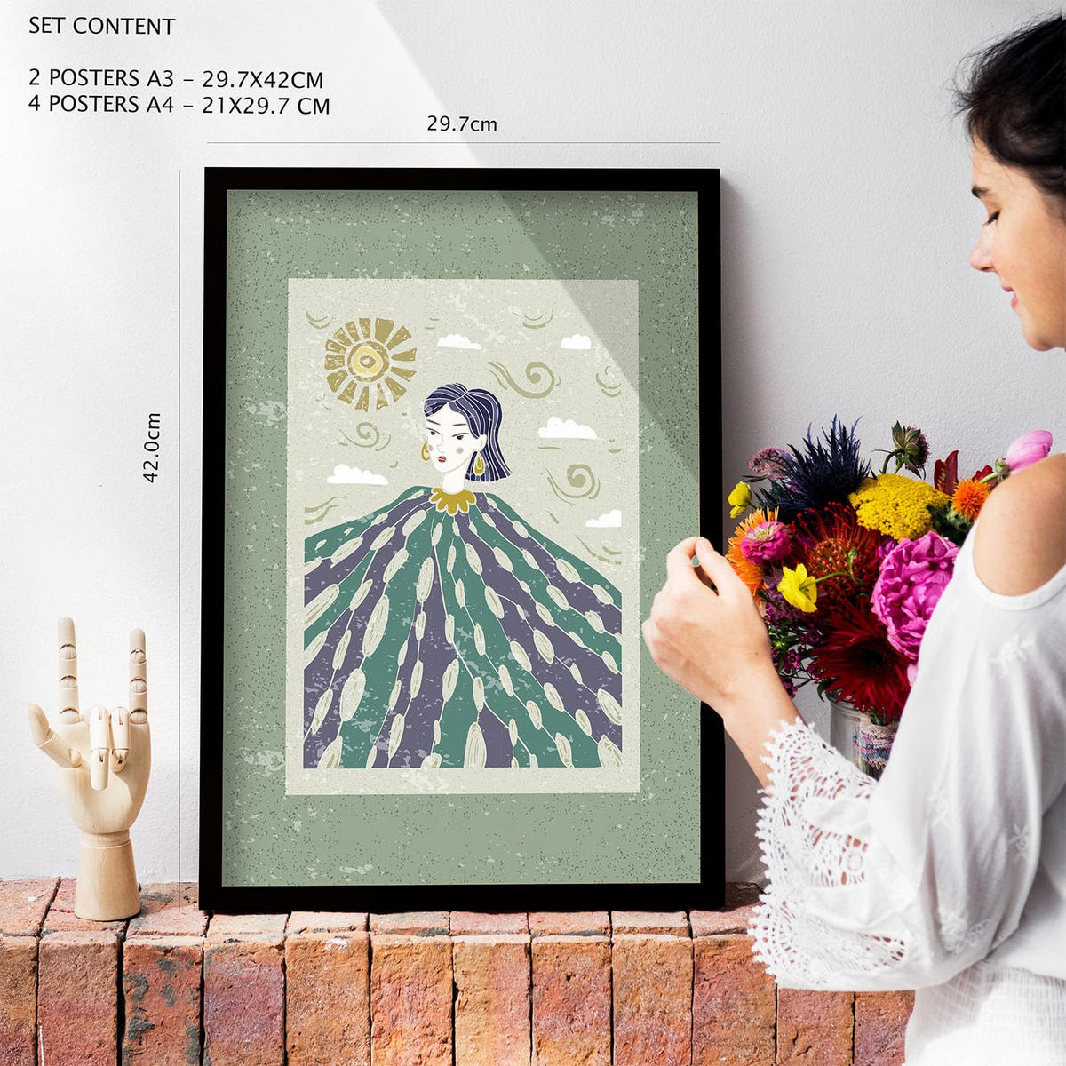 POSTER Set Mit 6 Drucken Von Mutter Natur In Ethnischer Dekorative Rahmen Für Ihr Wohnzimmer Zuhause Wandkunstdruck A3 & A4 Rahmen Aus Hellem Holz - Beige, Papier (29/3cm) - Nacnic
