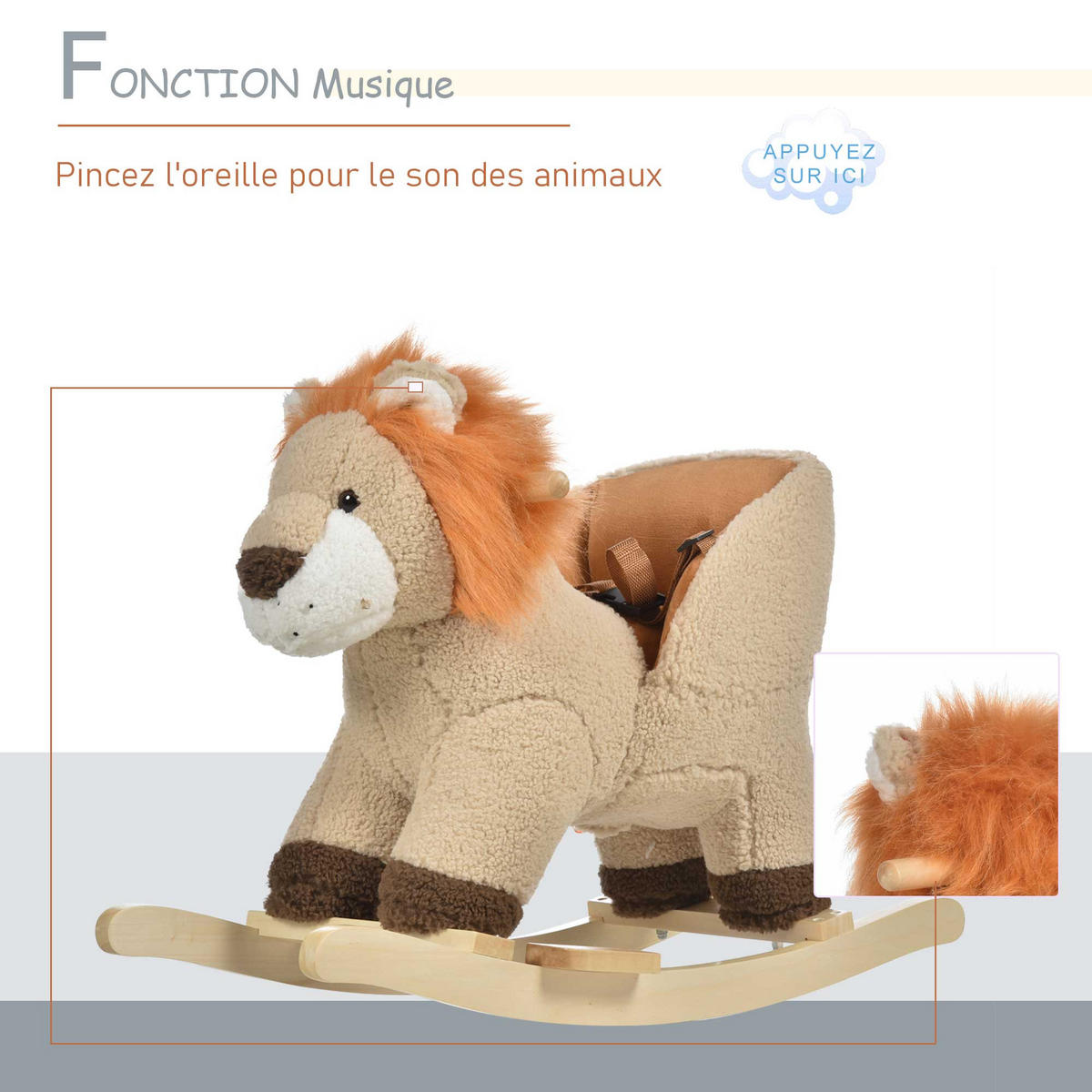 SCHAUKELPFERD DE-18225 Löwe, mit Musikfunktion Braun - Braun, Holzwerkstoff (35/50/68cm) - ComfortXL