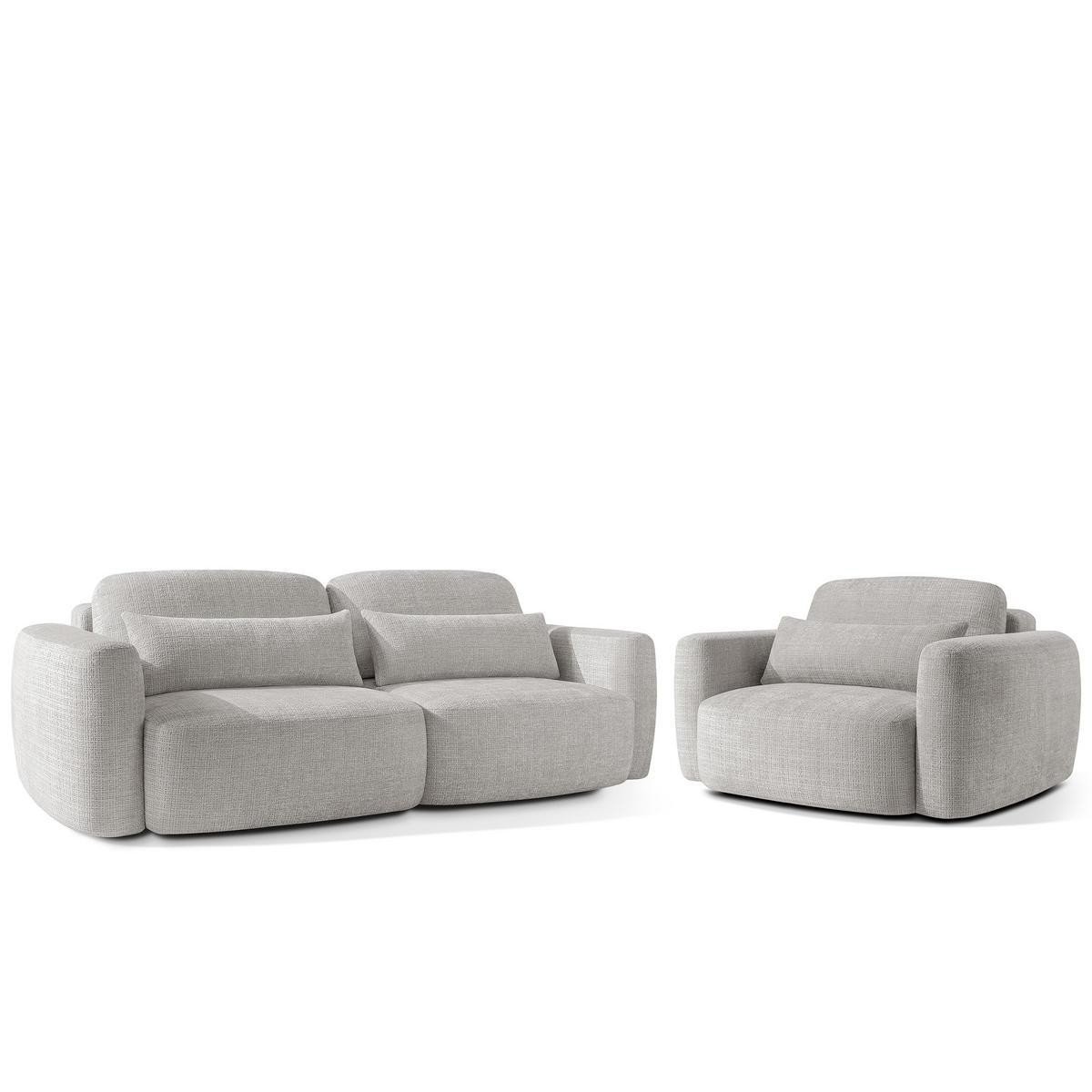 SITZGARNITUR ELOSA - Hellgrau, Holz/Textil (245/85/115cm) - KONSIMO®