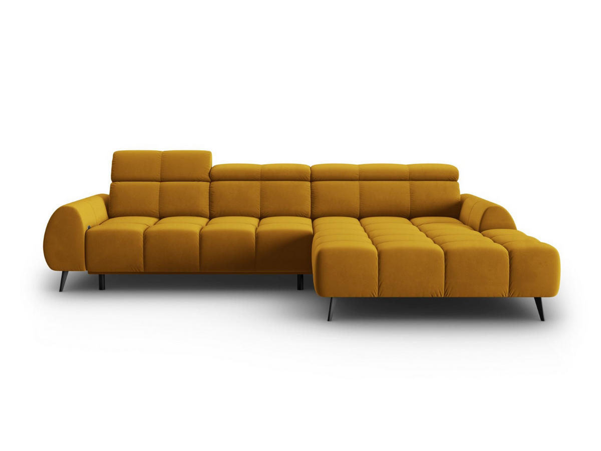 ELEKTRISCHES-ECKSOFA rechts Alyse aus Samt gelb 5 Sitzplätze - Gelb, Textil (188/295cm) - Micadoni