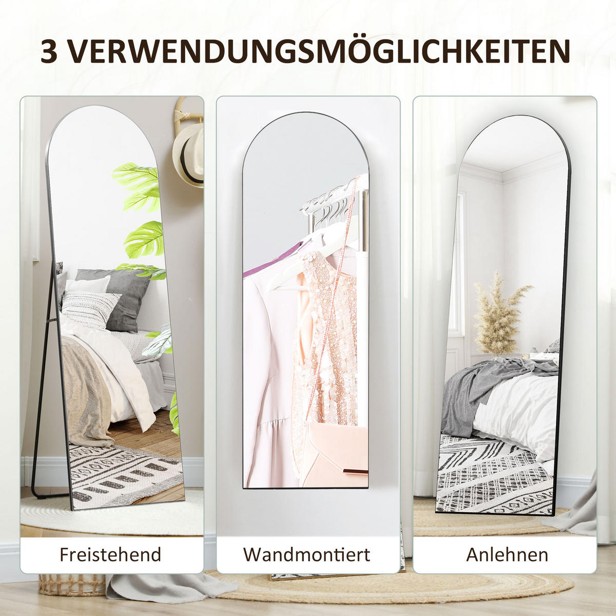 STANDSPIEGEL 2er-Set Schwarz 50.0/3.6/150.0 cm - Schwarz, Holzwerkstoff (3.6/150/50cm)